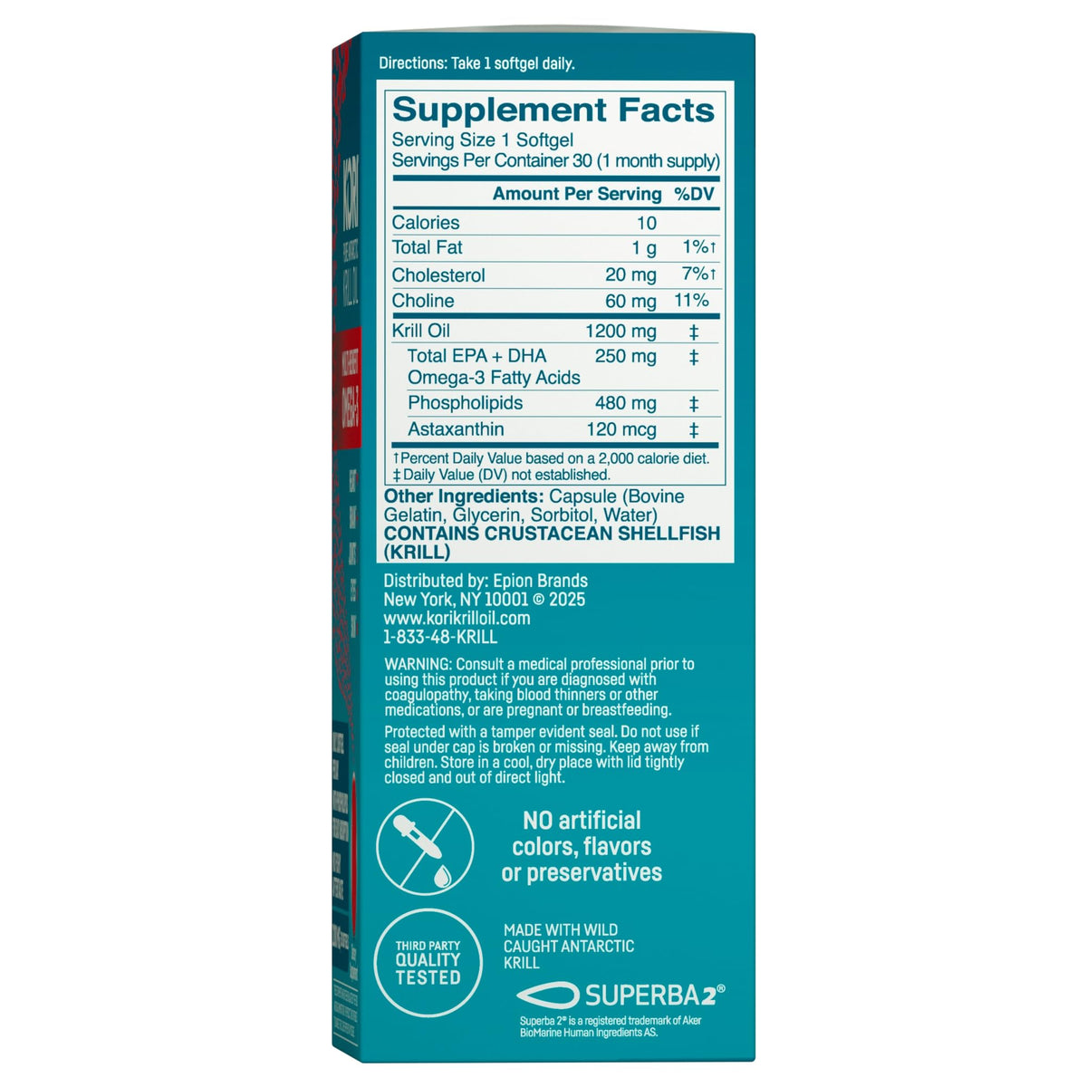 Kori Krill Oil Omega-3 Supplement EPA & DHA Astaxanthin 1200mg
