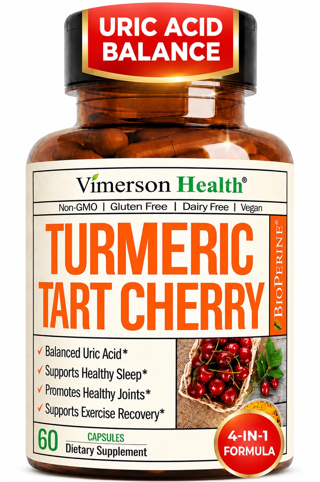 Vimerson Health Tart Cherry Turmeric Capsules for Joint Health - 60 Capsules
