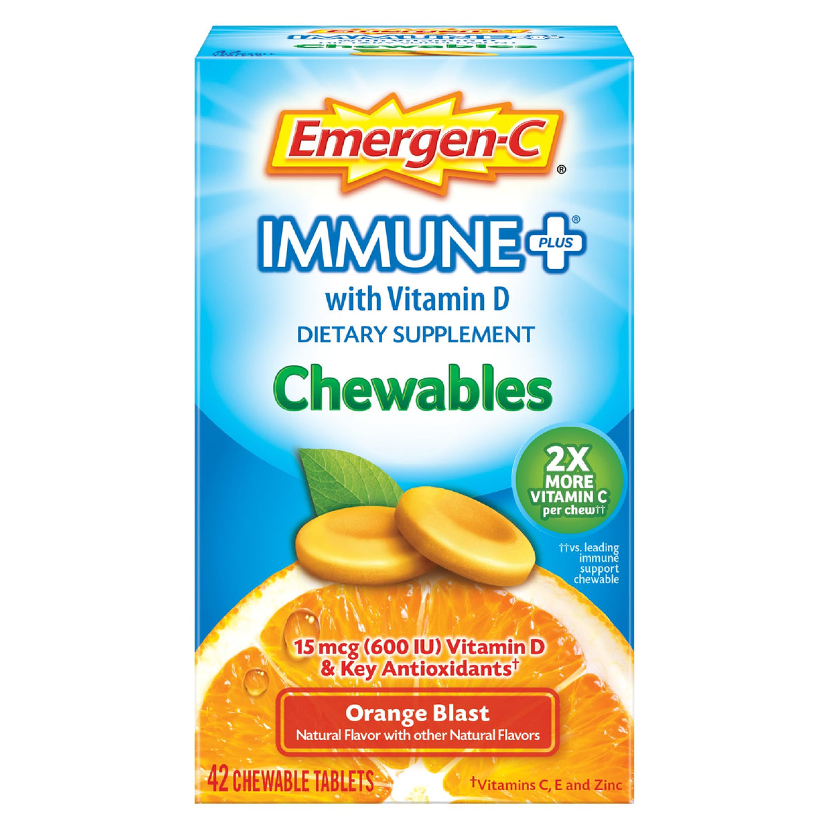 Emergen-C Vitamin C 1000mg Immune+ Chewables Orange - 42 Tablets