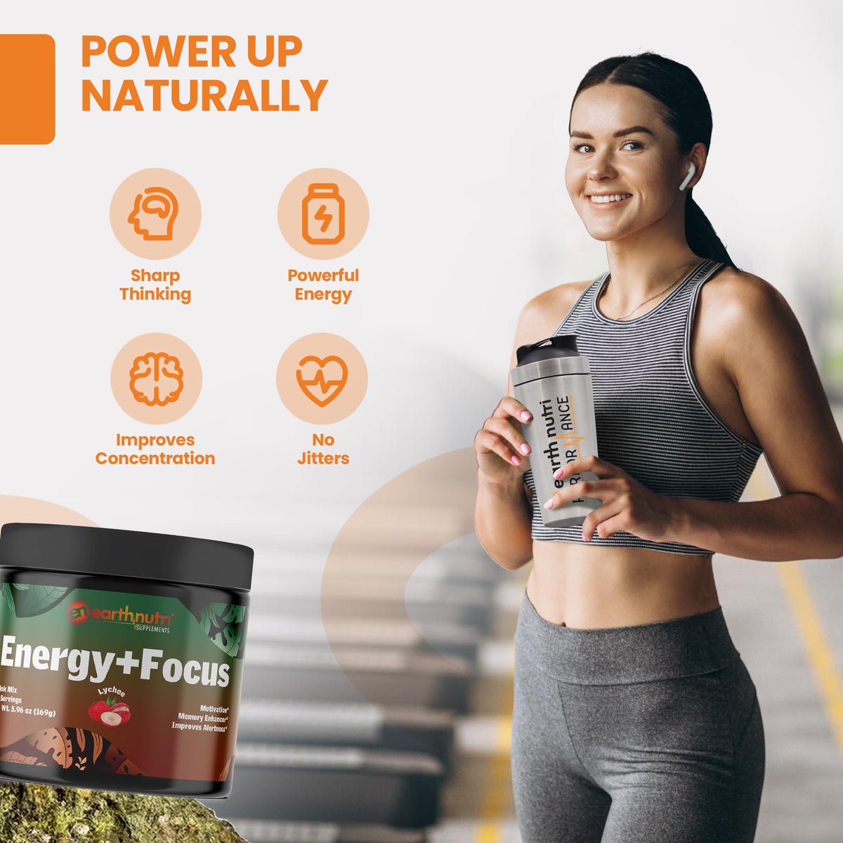 EarthNutri Energy + Focus Powder - 20 Servings - image 2