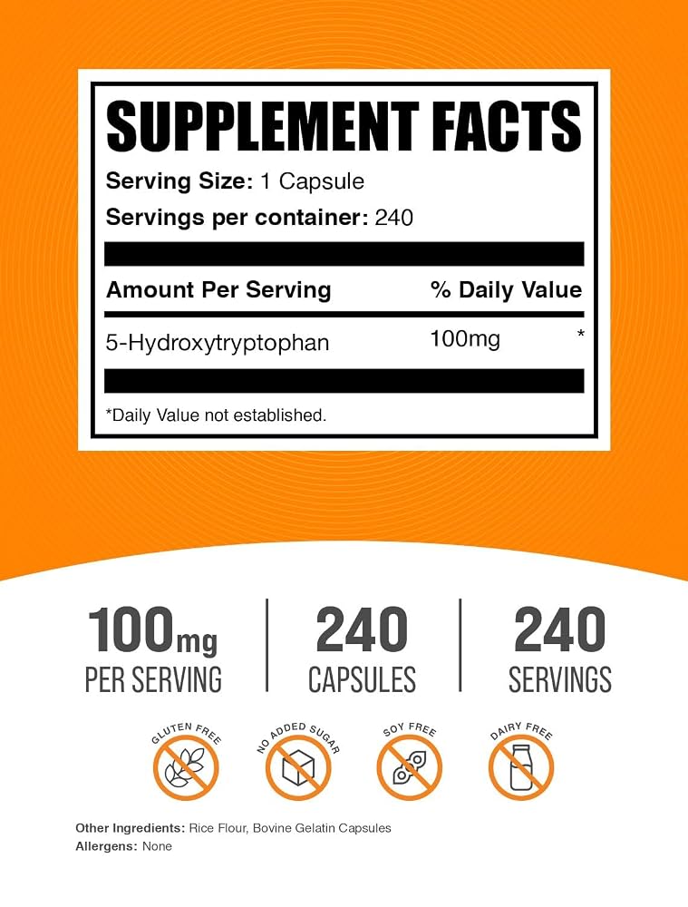 BulkSupplements 5-HTP 100mg Capsules Mood Support - 240 Capsules - image 2