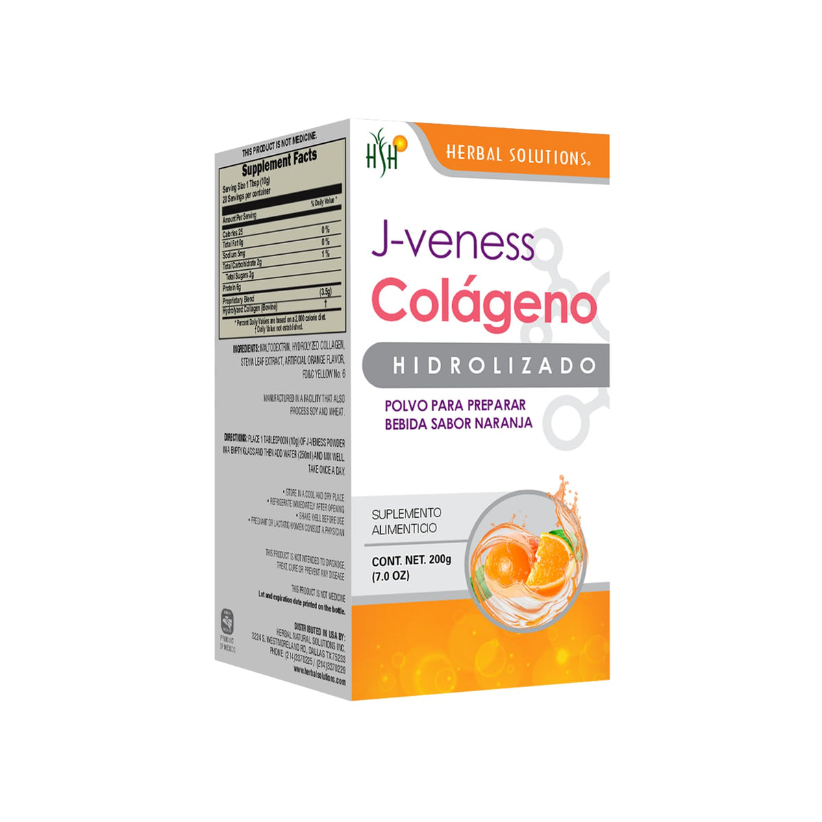 Herbal Solutions Health J-Veness Collagen Powder Orange Flavor - 7 oz