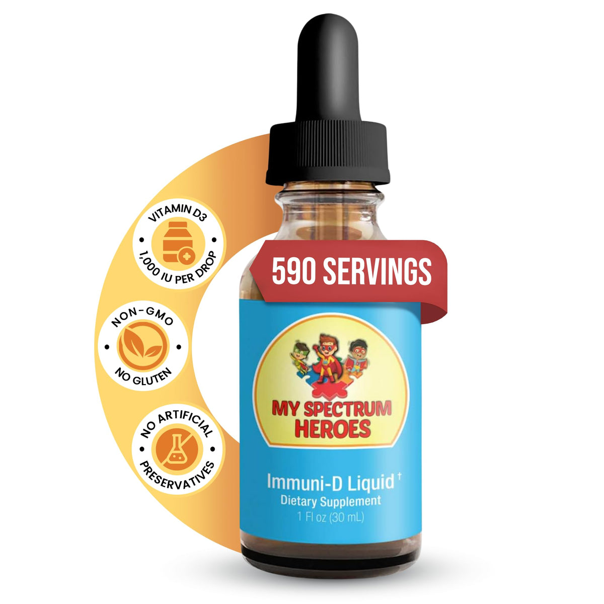 My Spectrum Heroes Immuni-D Vitamin D3 Liquid 1000 IU - 30 mL