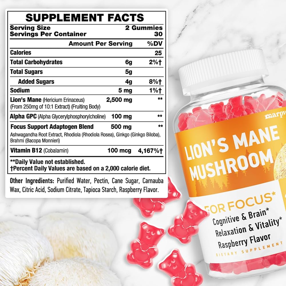 Marpvore Lion's Mane Gummies with Ashwagandha & Alpha GPC - 60 Gummies - image 2