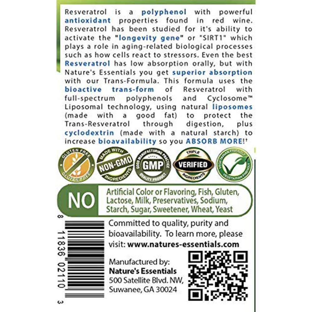 Nature's Essentials Resveratrol 500mg - 90 Tablets - image 3