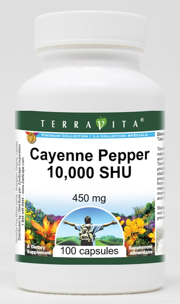 Terravita Cayenne Pepper 10,000 SHU - 450 mg (100 Capsules, ZIN: