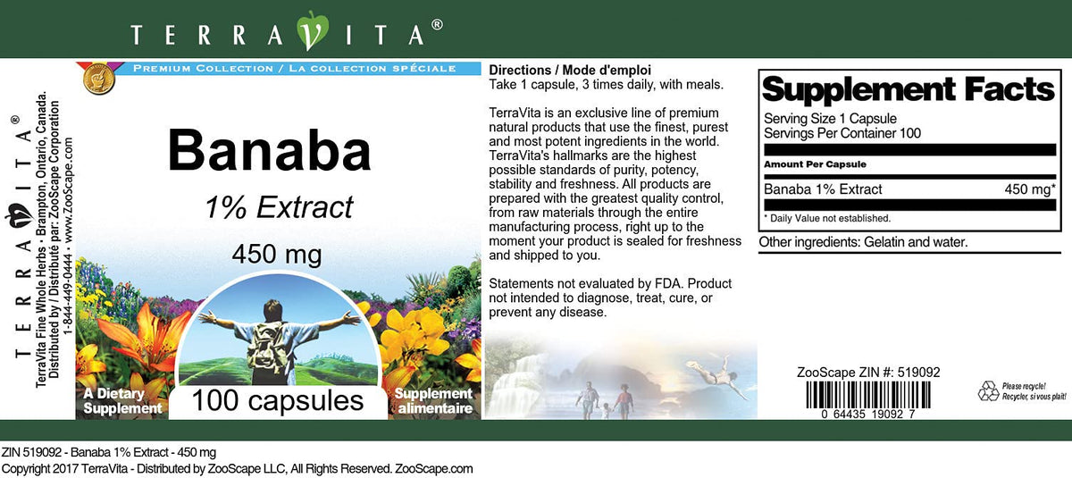 Terravita Banaba 1% Extract 450 mg - 100 Capsules - image 2