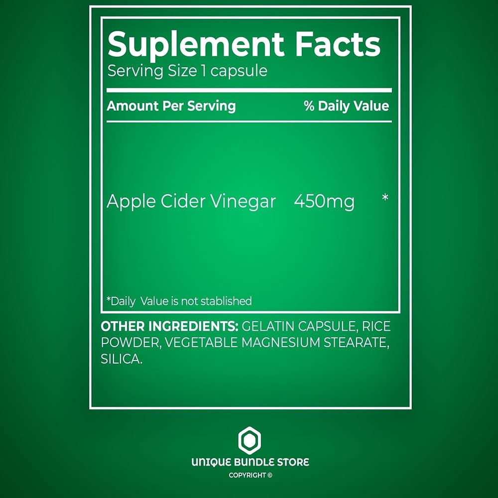 Unique Bundle Apple Cider Vinegar 450mg - 100 Capsules - image 3