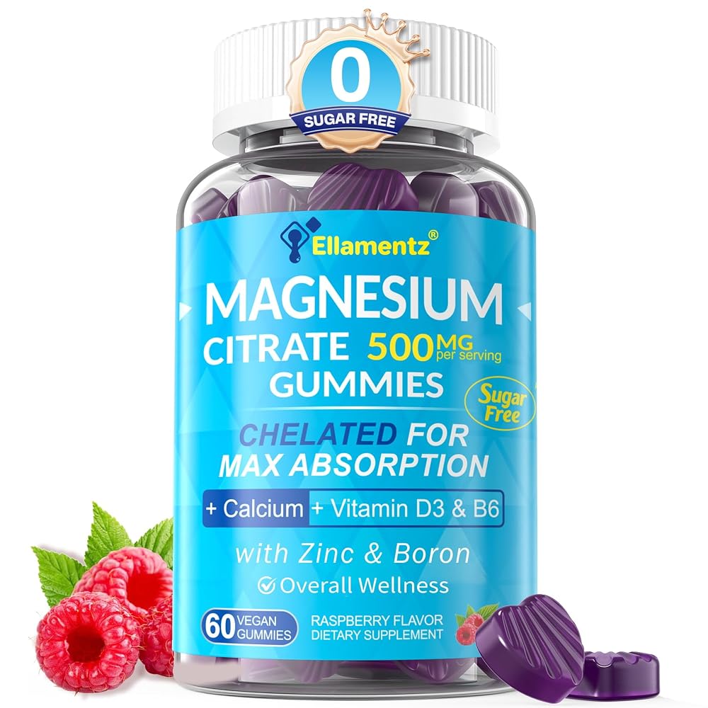 ELLAMENTZ Sugar Free Magnesium Citrate Gummies 500mg for Women Men