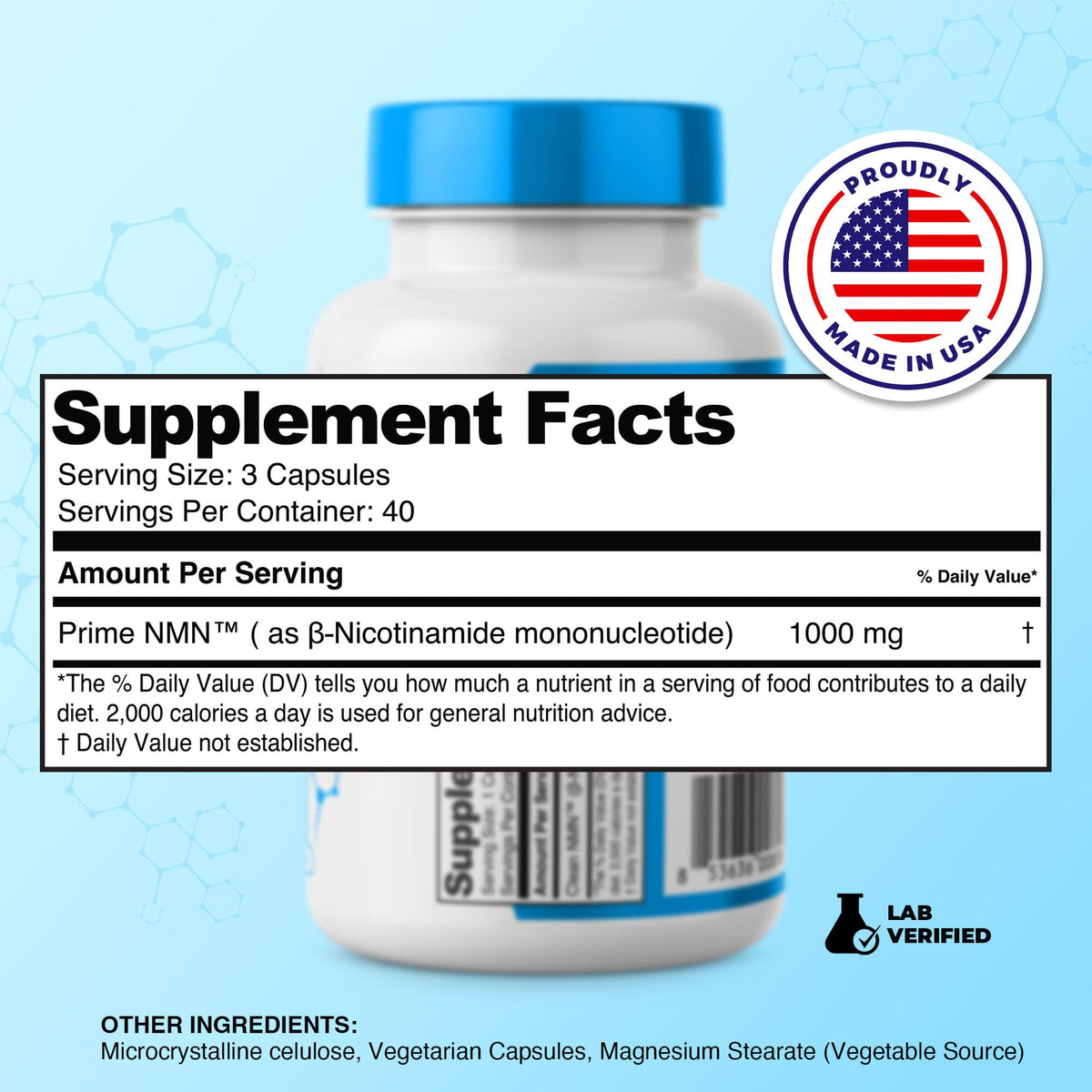 Prime Powders NMN Capsules 1000mg Nicotinamide Mononucleotide - 120 Count - image 2