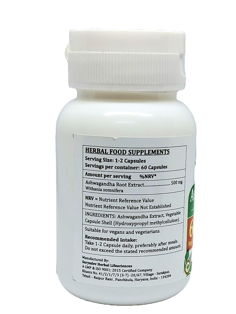 Satya Naturals Ashwagandha Forte Capsules 500 mg. 60 Veg. Capsule
