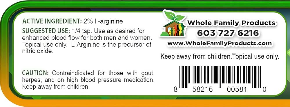 Whole Family Products Arginine Cream - L-Arginine Nitric Oxide