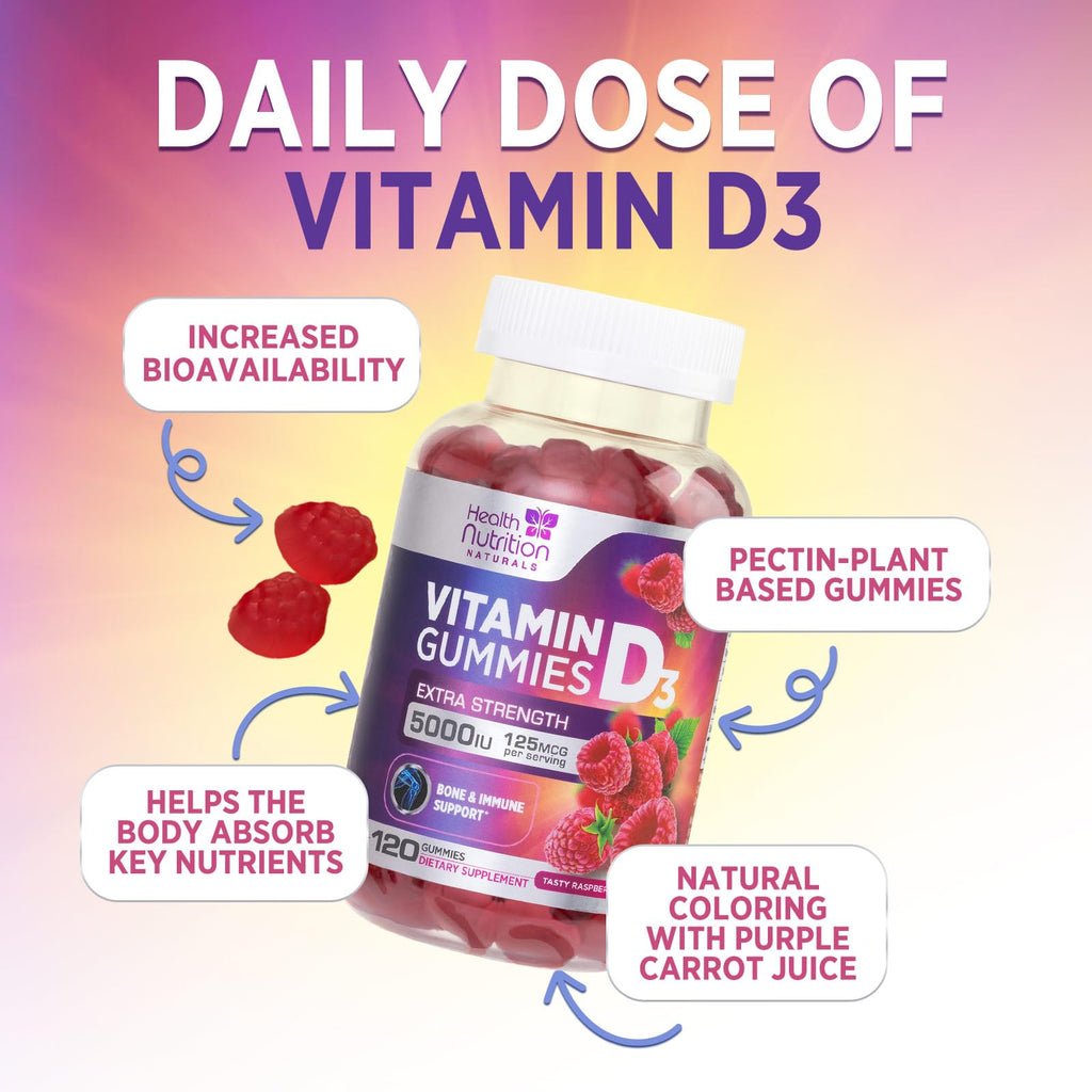 Health Nutrition Naturals Vitamin D3 Gummies 5000 IU (125 mcg)