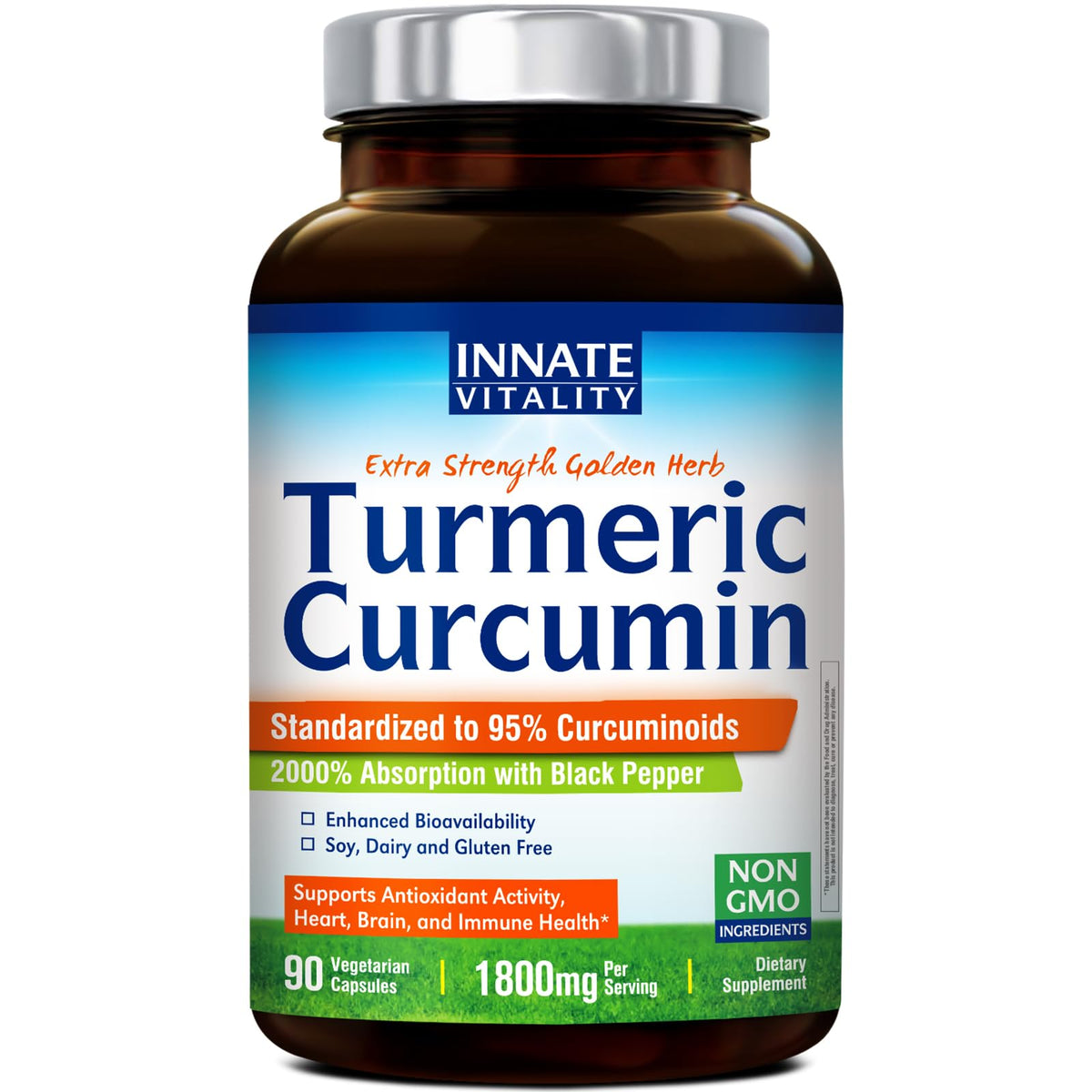 Innate Vitality Turmeric Curcumin 1800mg with Black Pepper - 90 Capsules