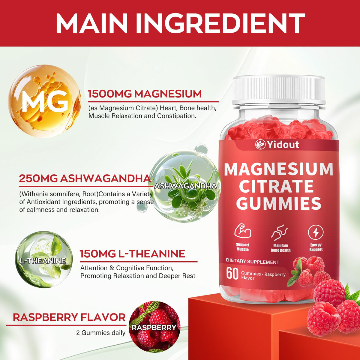 Yidout High Absorption Magnesium Gummies - 60 Count - image 5