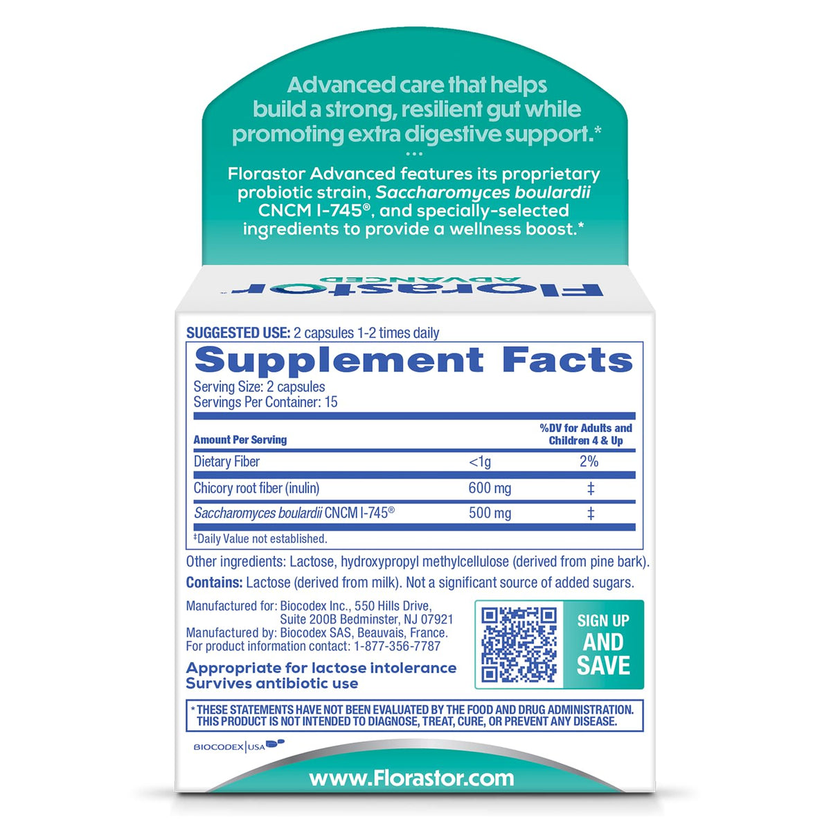 Florastor Advanced Pro+Pre Daily Probiotic and Prebiotic - 30 Capsules - image 2