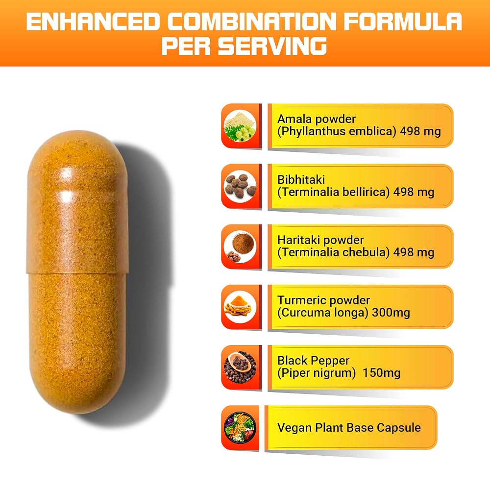 Kailash Herbals Triphala Turmeric Curcumin 1950mg - 100 Vegan Capsules - image 3