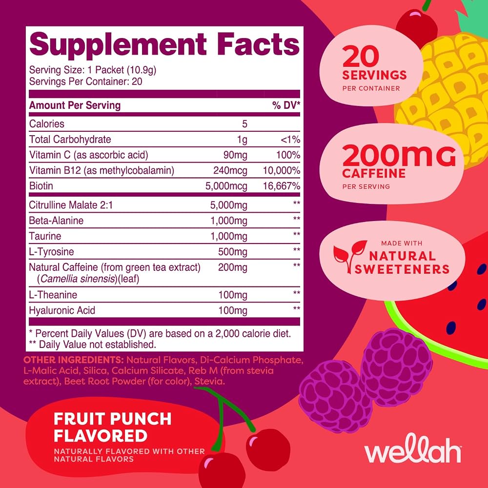 Wellah Get-Going Pre-Workout Stickpacks Fruit Punch - 20 Servings - image 2
