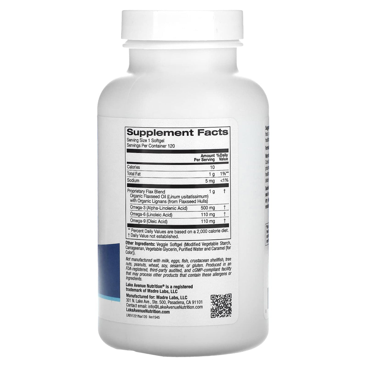 Lake Avenue Nutrition Cold Pressed Flaxseed Oil with Lignans - 120 Softgels - image 2