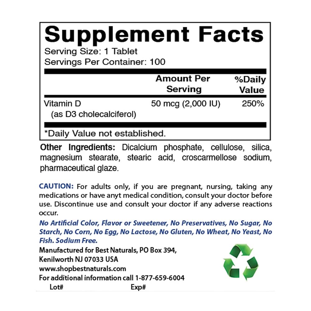 Best Naturals Vitamin D3 2000 IU (50 mcg) - 100 Tablets - 100 Days - image 9