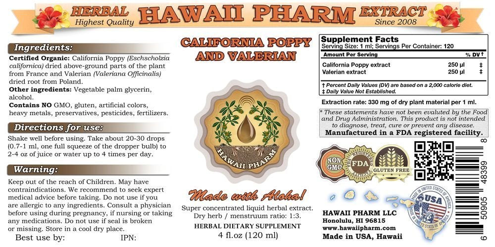 Hawaii Pharm California Poppy & Valerian Liquid Extract - 32 fl oz - image 2