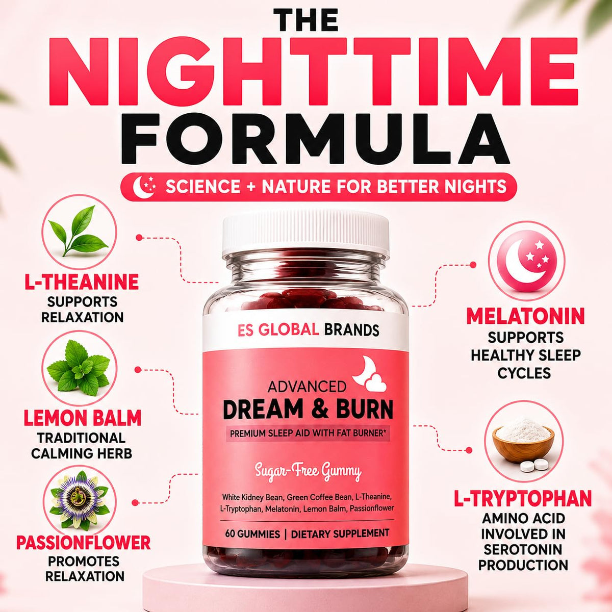 ES Global Brands Night Time Fat Burner Gummies with Melatonin - 60 Count - image 4