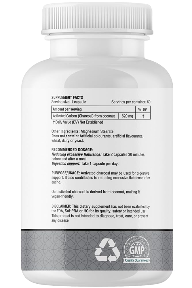 obel Coconut Activated Charcoal 620 mg Digestive Support - 60 Capsules - image 2