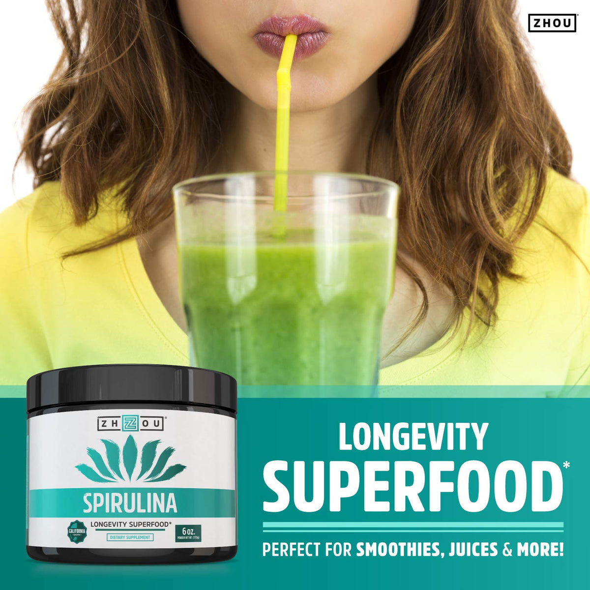 ZHOU Spirulina Powder Drink Mix for Smoothies - 6 oz - image 4