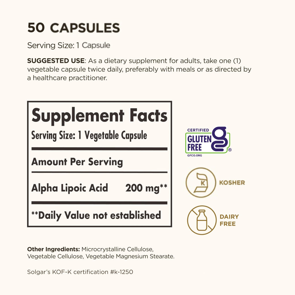 Solgar Alpha Lipoic Acid 200 mg Antioxidant Support - 50 Capsules - image 3