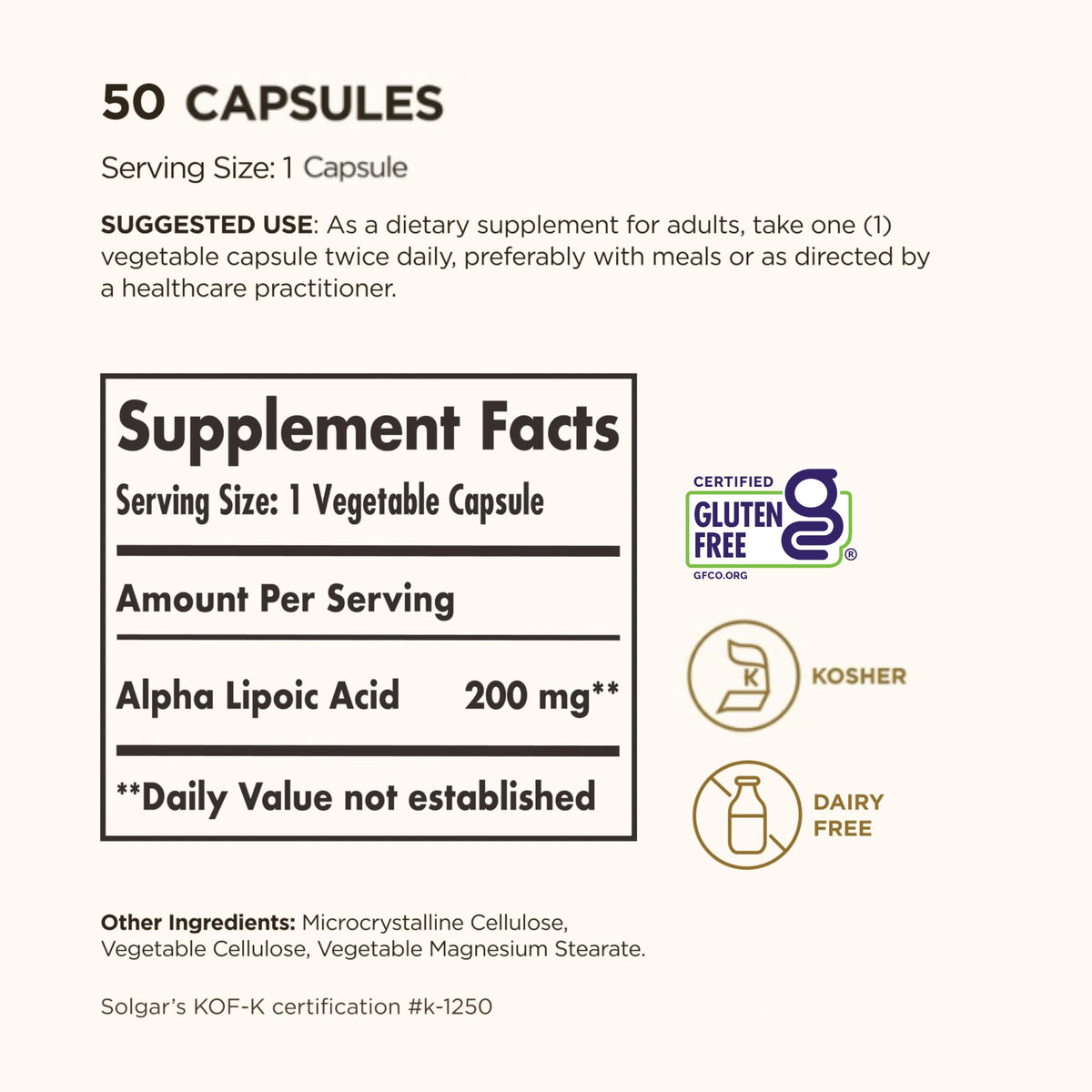 Solgar Alpha Lipoic Acid 200 mg Antioxidant Support - 50 Capsules - image 3