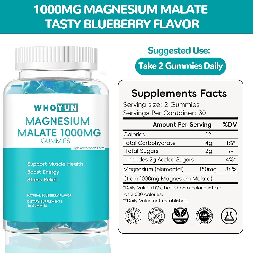 Whoyun Magnesium Malate Gummies 1000mg - 60 Count - image 3