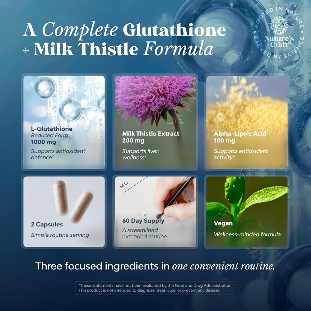 Natures Craft Reduced Glutathione 1000mg with Milk Thistle - 120 Capsules - image 4