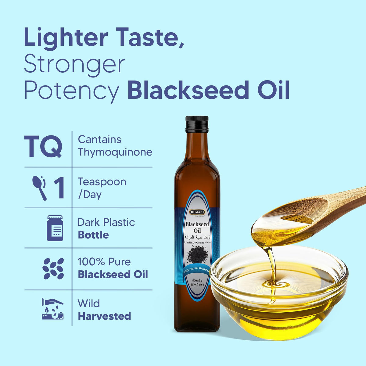 Hemani Black Seed Oil 500mL - Cold-Pressed Nigella Sativa - image 2