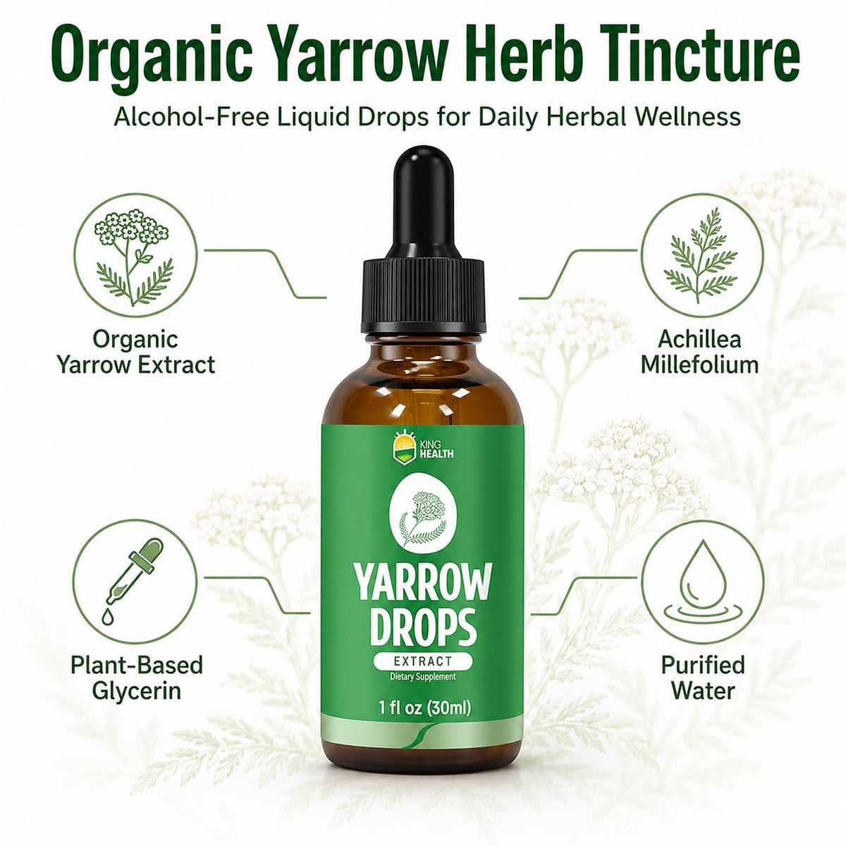 KingHealth Yarrow Herb Tincture Alcohol-Free Extract - 1 Fl Oz - image 3