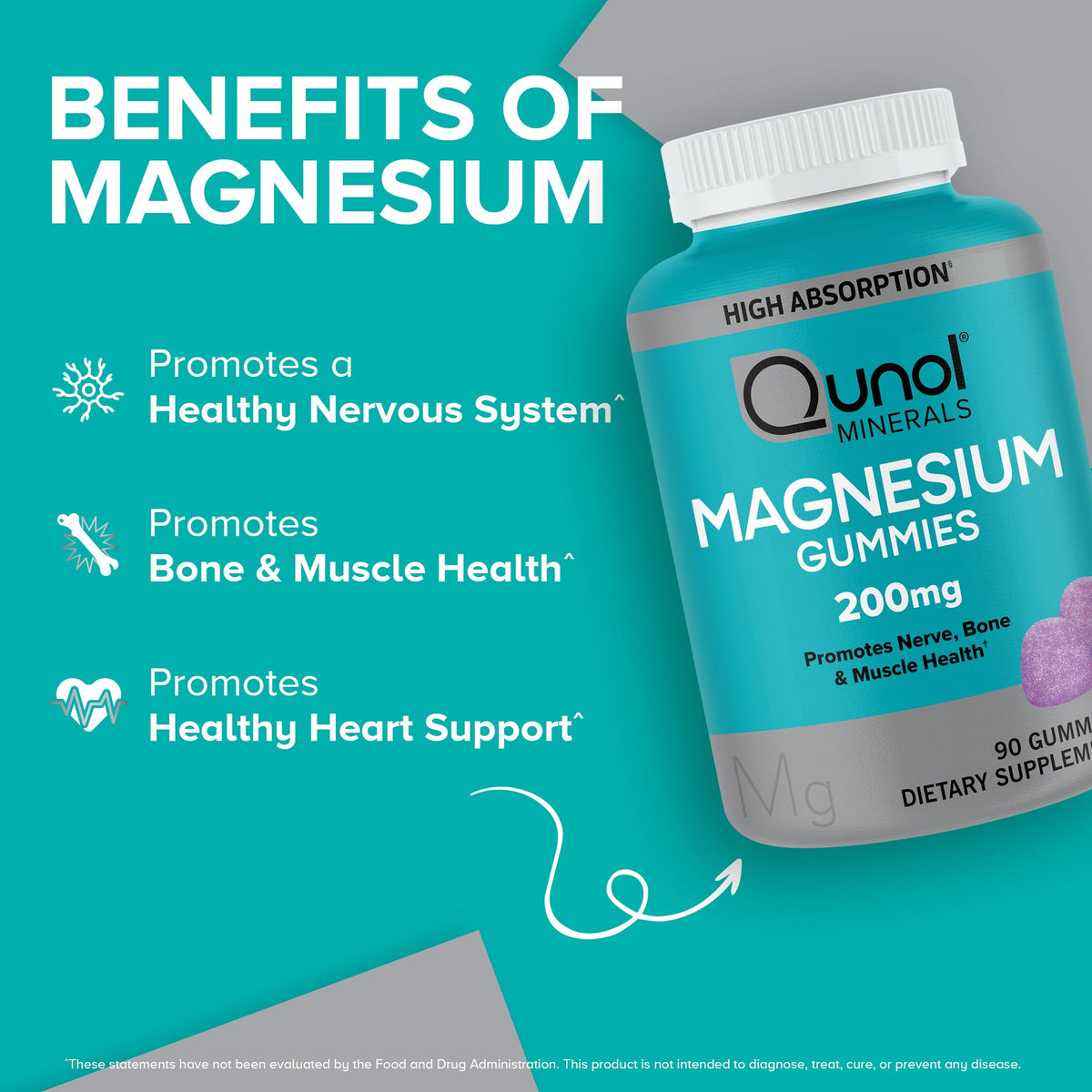 Qunol Magnesium Gummies for Adults, 200mg Magnesium Citrate Gummies