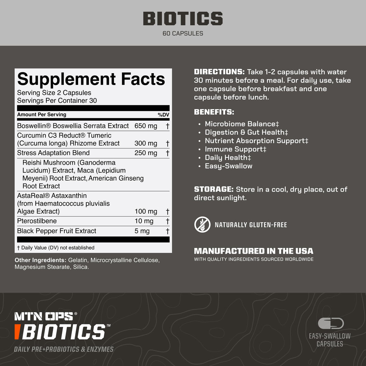 MTN OPS Biotics Daily Probiotic & Prebiotic for Gut Health - 30 Capsules - image 2