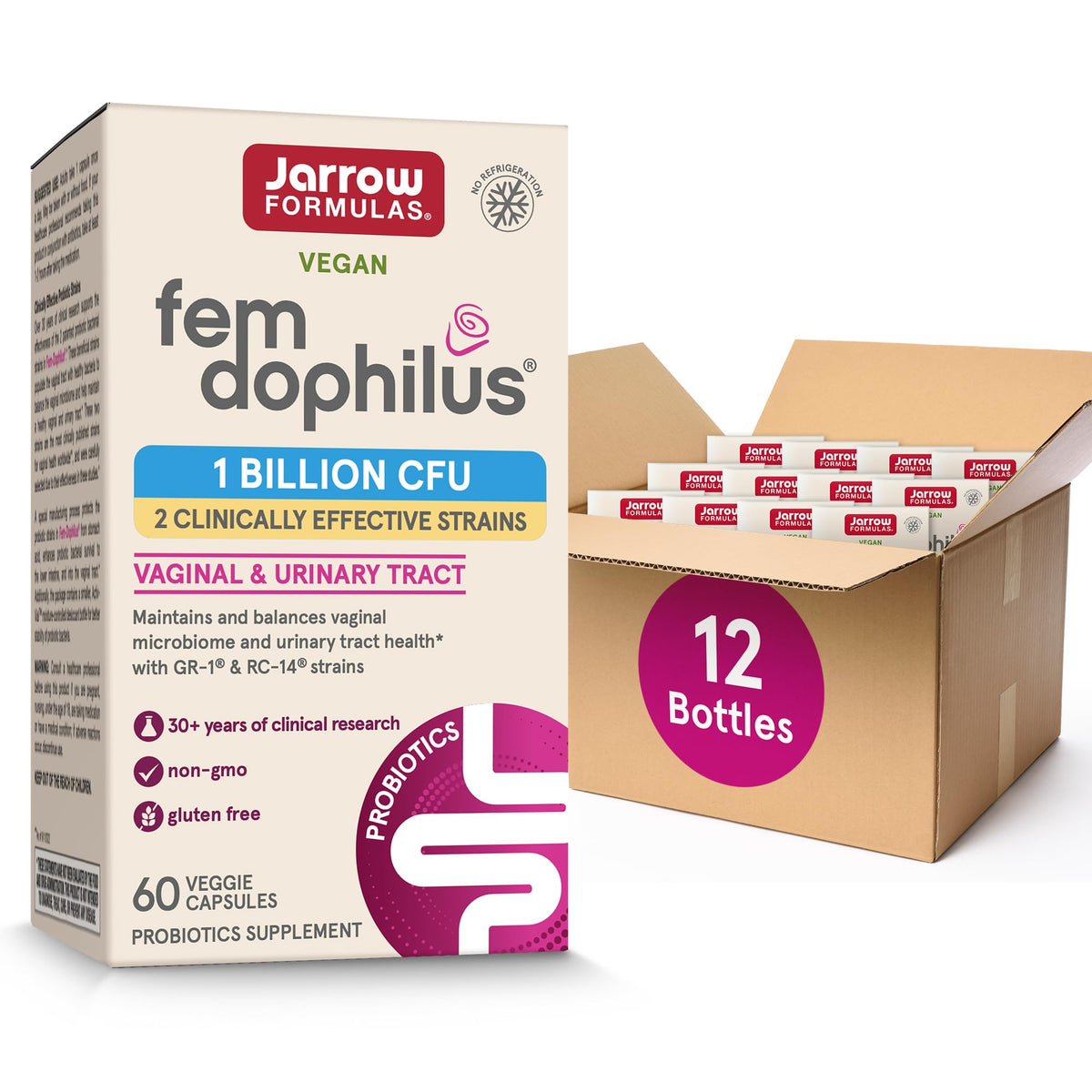 Jarrow Formulas Fem-Dophilus Probiotics 1 Billion CFU - 60 Vegetarian Capsules