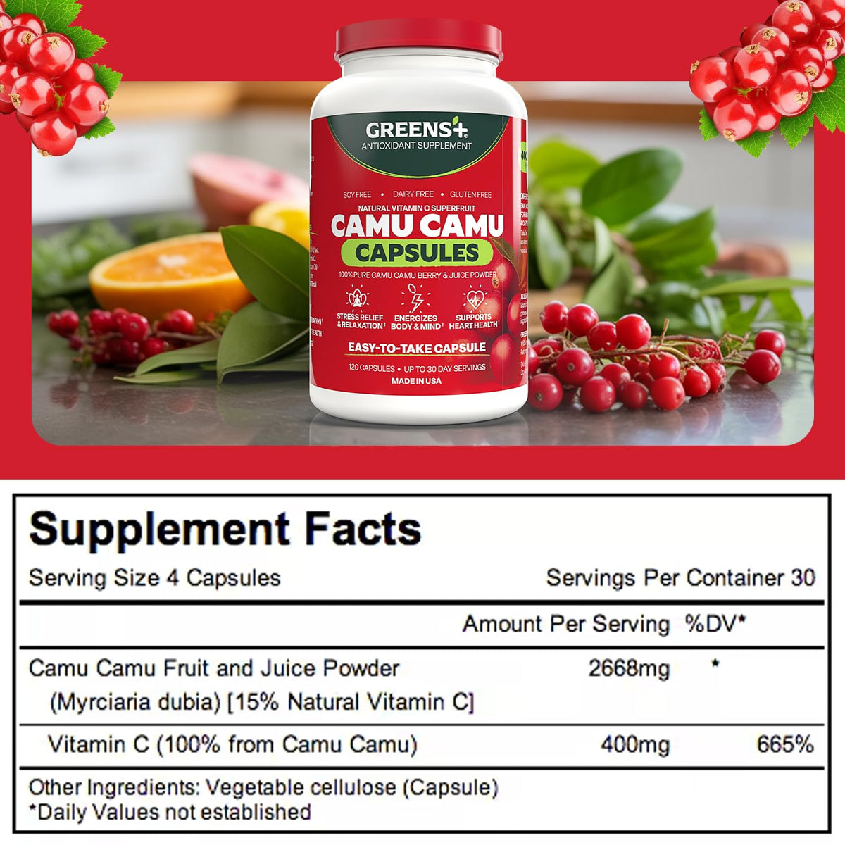 Greens+ SuperFruit Camu Berry Supplement - 120 Capsules - image 5