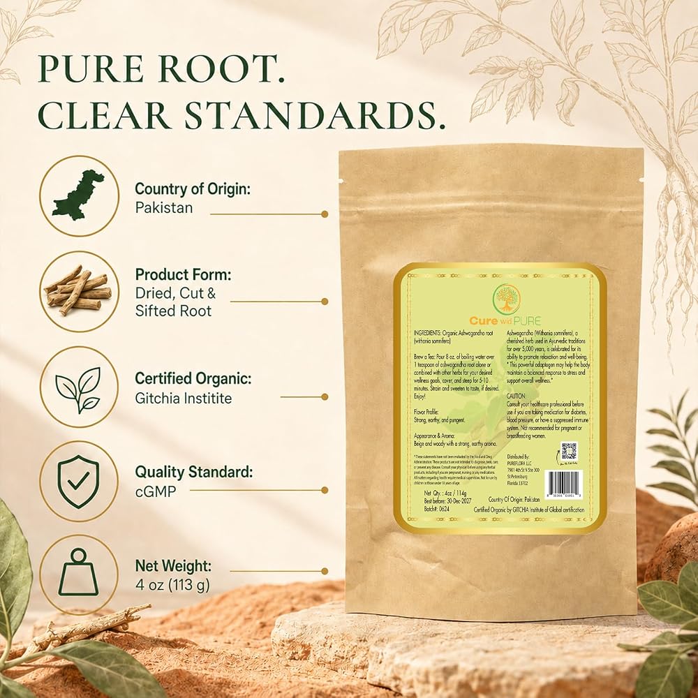 Cure wid Pure Organic Ashwagandha Root Cut & Sifted - 4 oz - image 2