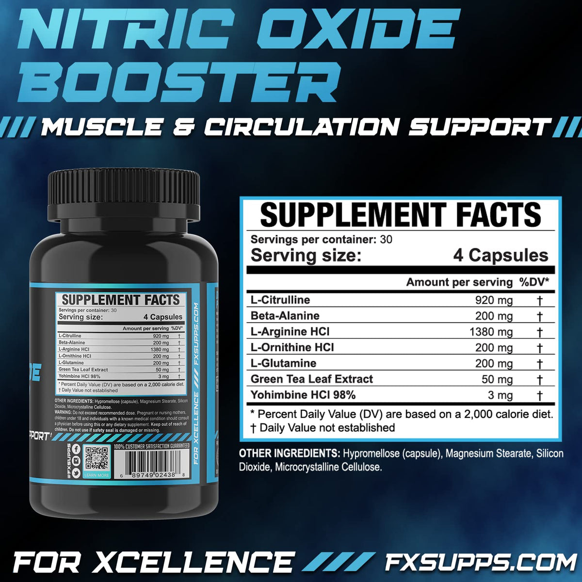 FXSUPPS Nitric Oxide Booster with L-Arginine - 240 Capsules - image 2