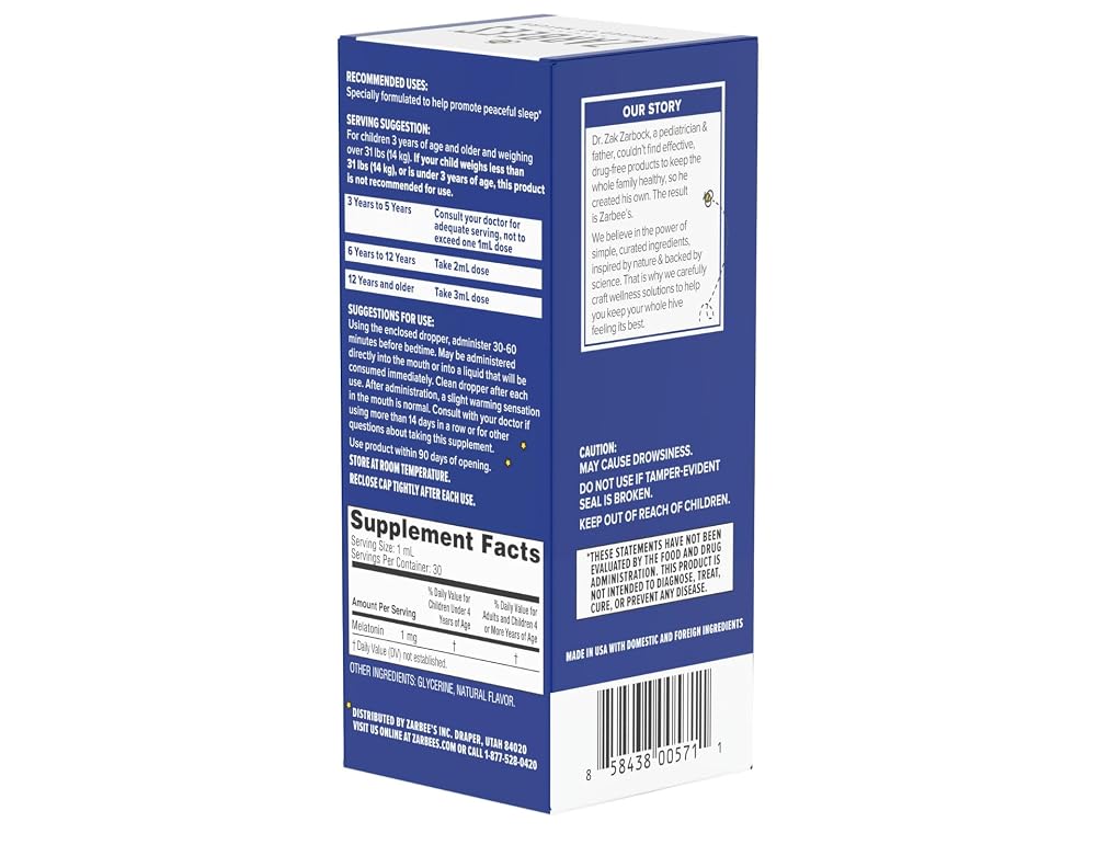 Zarbee's Naturals Children's Sleep Liquid with Melatonin - 1 oz (Pack of 3) - image 4