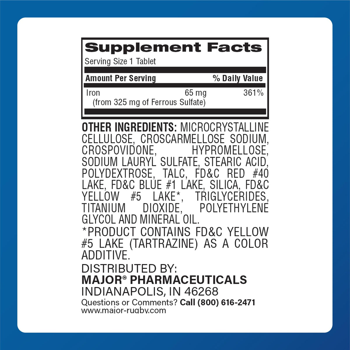 Major Ferosul - Ferrous Sulfate 325mg Tablets with 65mg of Elemental