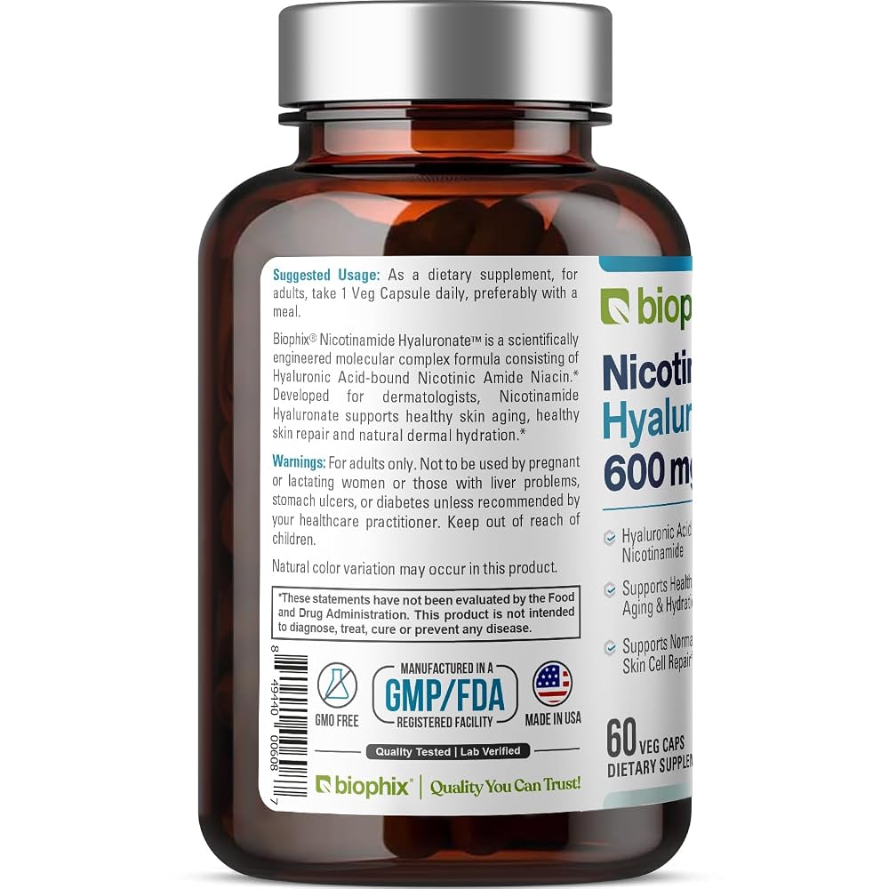 Biophix Nicotinamide 600 mg Vitamin B3 - 60 Vegetarian Capsules - image 3
