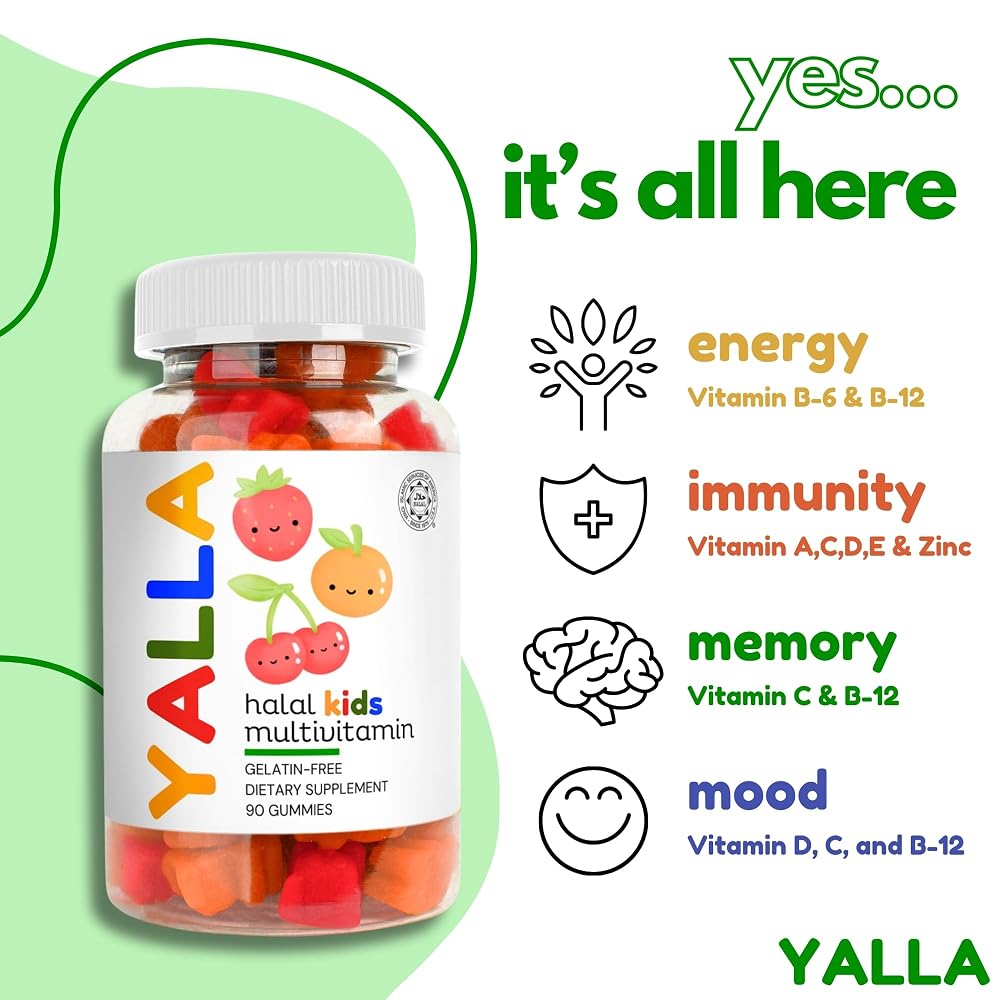 YALLA Halal Kids Multivitamin Gummies with C, D3, Zinc - 90 Count - image 3