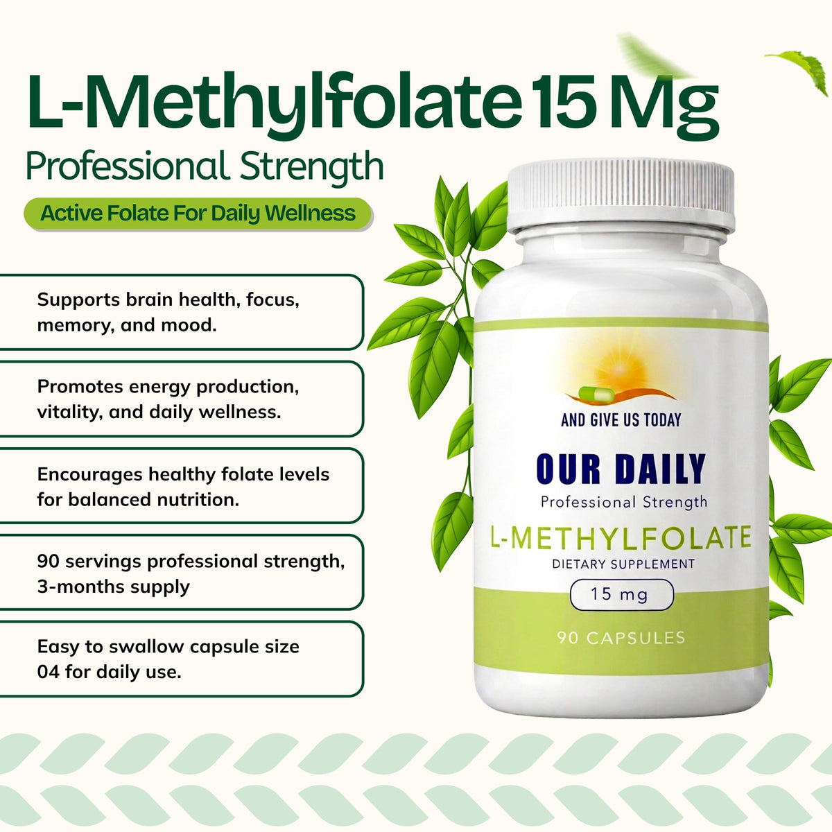 AND GIVE US TODAY OUR DAILY L-Methylfolate 15 mg / 15000 mcg Maximum