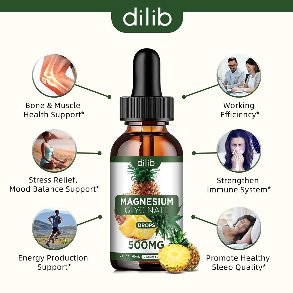 Dilib Magnesium Glycinate Liquid Drops 500mg for Sleep - 2 Fl Oz - image 3