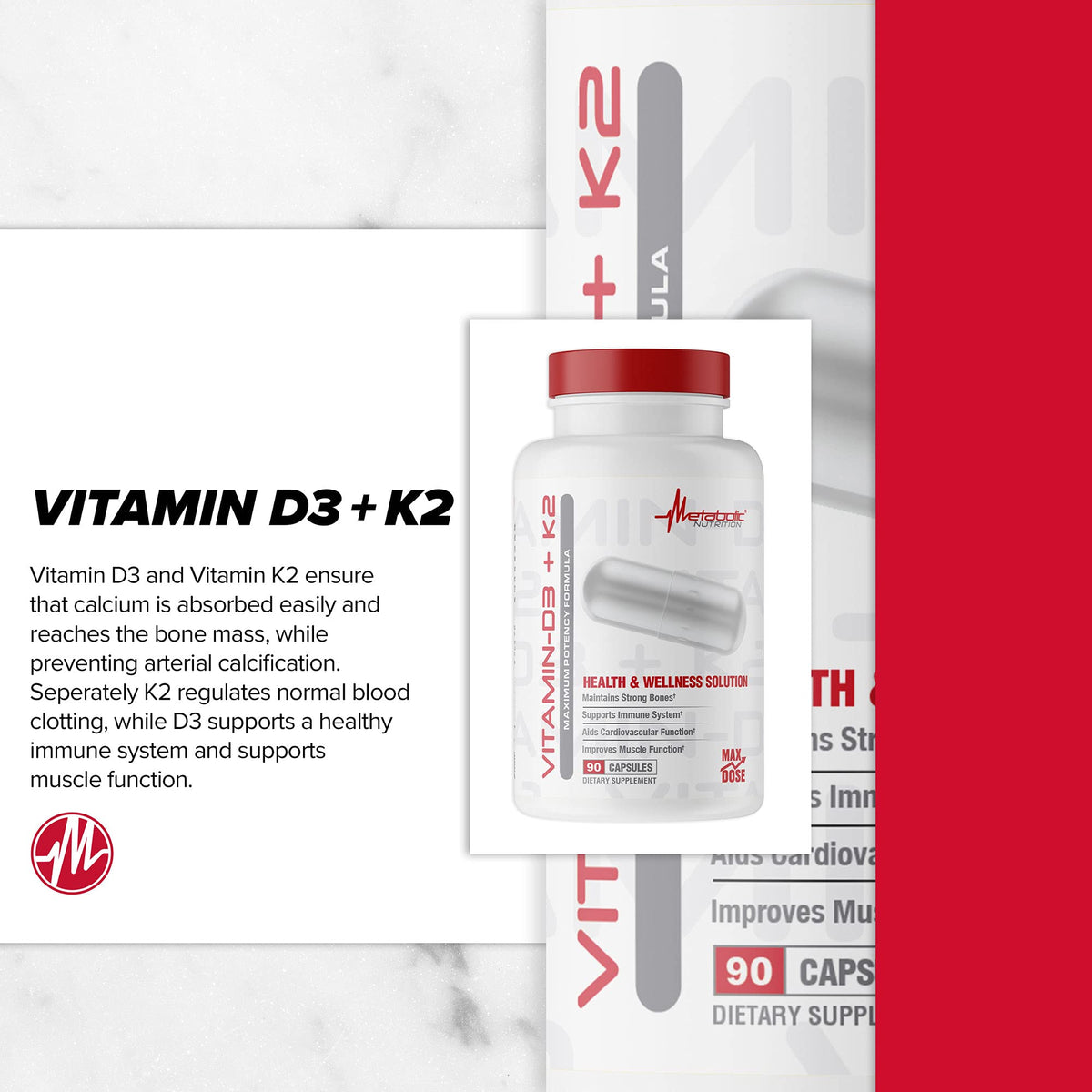 Metabolic Nutrition Vitamin D3 + K2 Bone Health - 90 Vegetarian Capsules - image 4