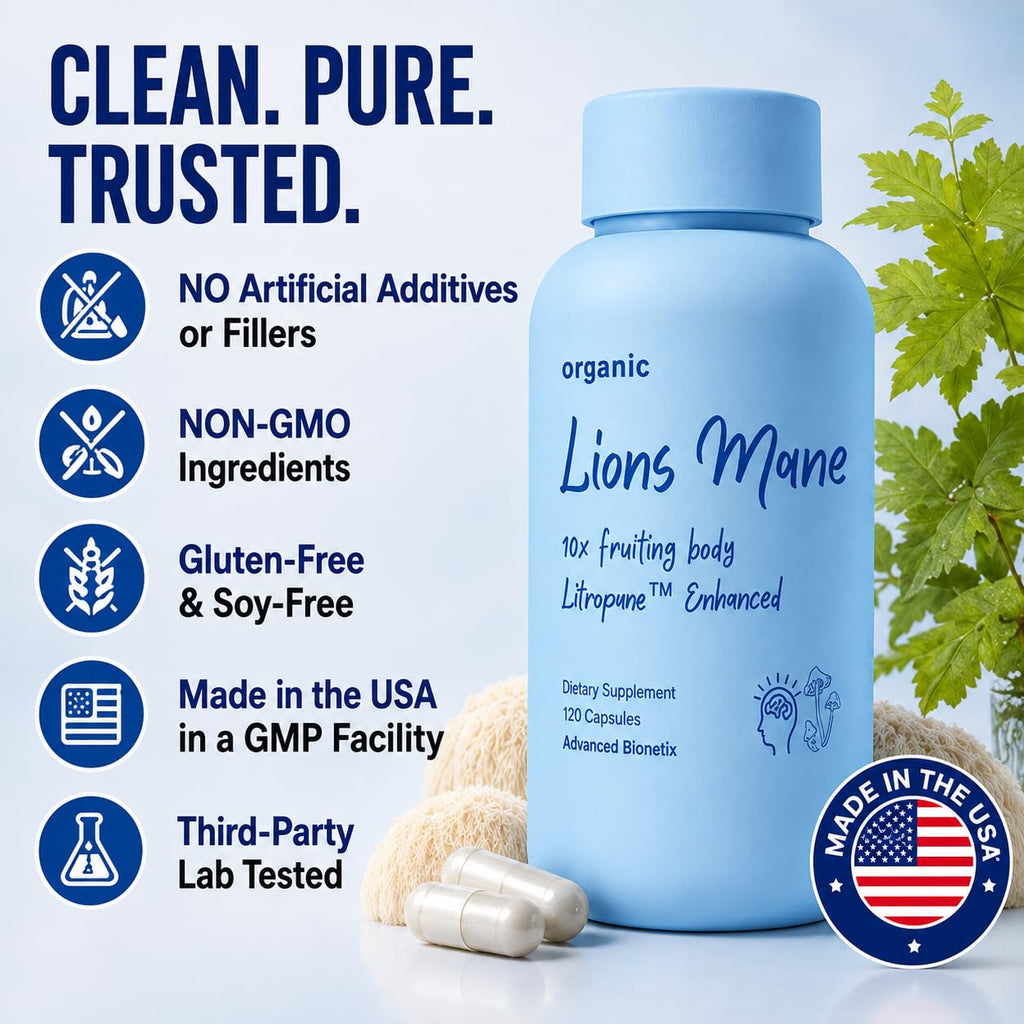 Advanced Bionetix Organic Lion's Mane Supplement - 120 Capsules - image 7