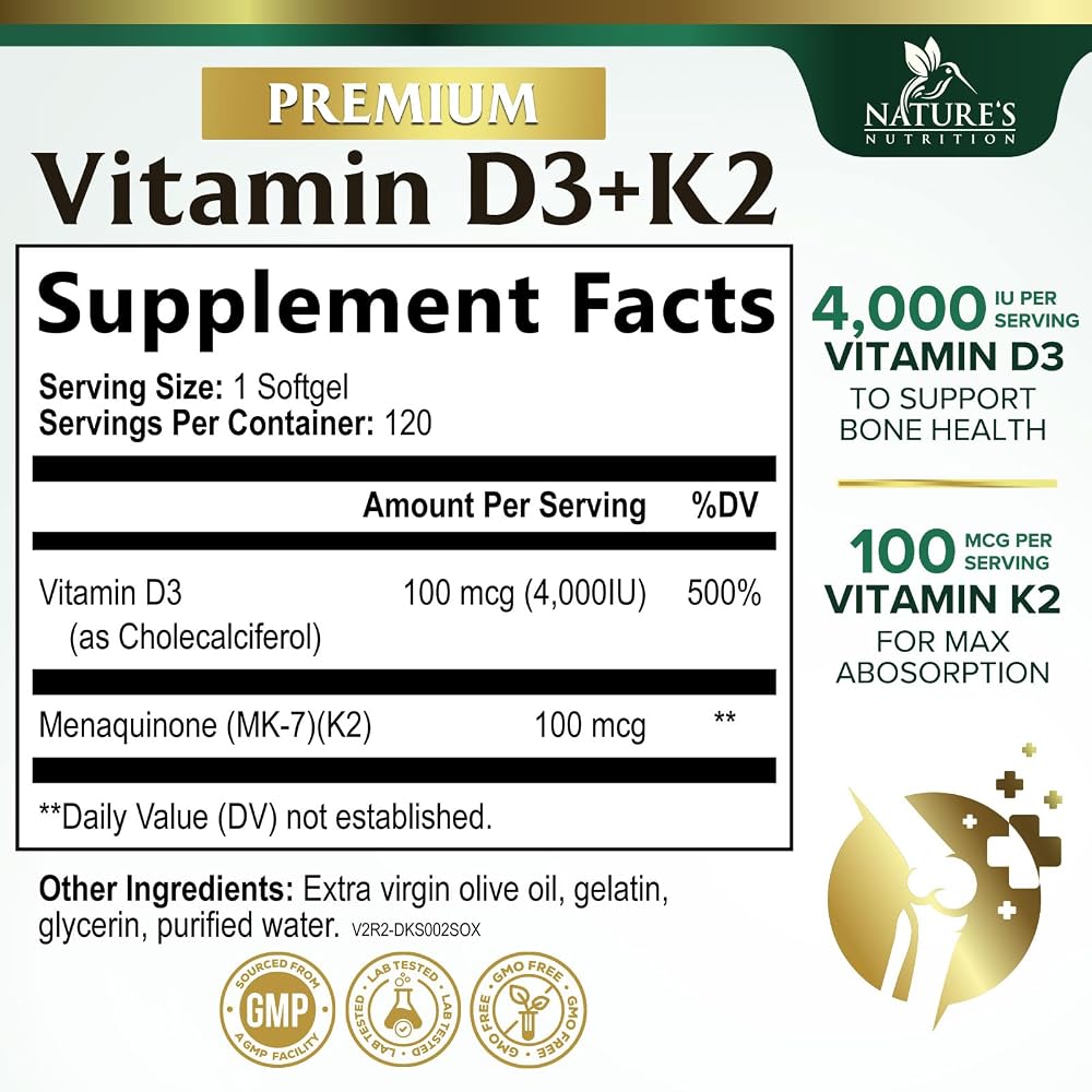 Nature's Nutrition Vitamin D3 4000 IU 100mcg Per Serving - Extra