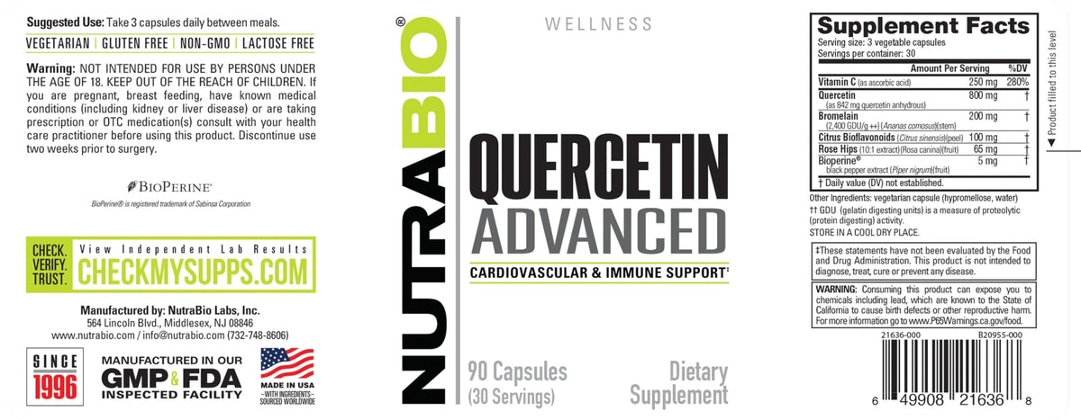NutraBio Quercetin Advanced with Vitamin C & Bromelain - 90 Capsules - image 3